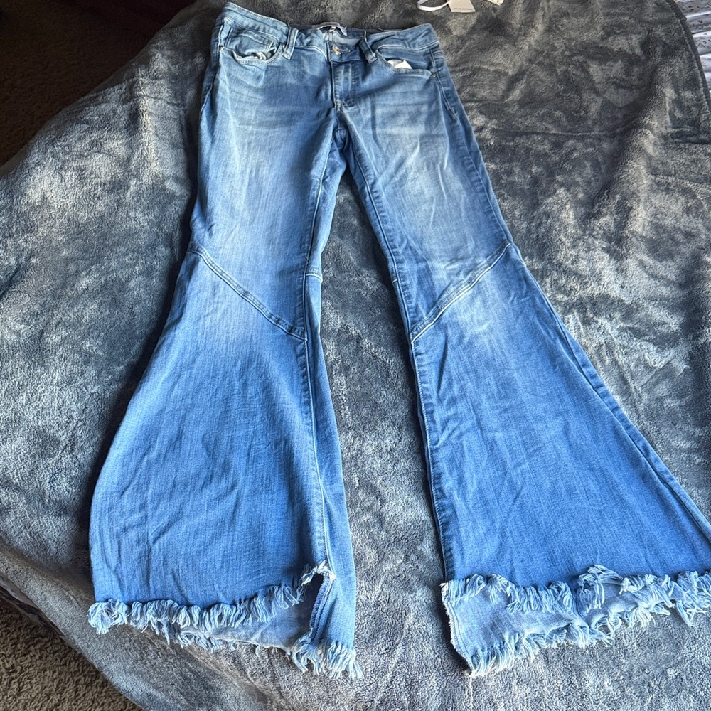 Distressed Flare Blue Jeans